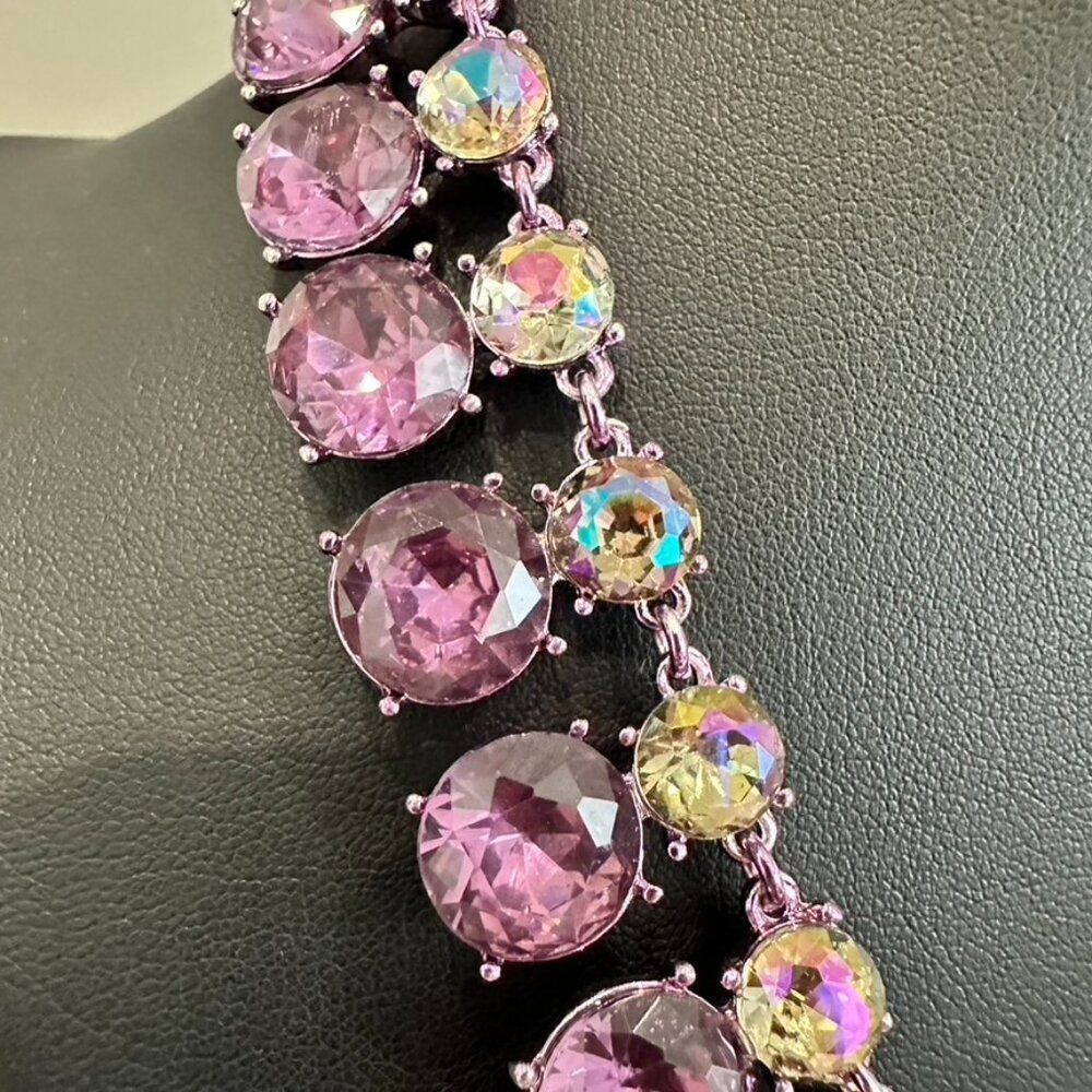 INC International Concepts Purple Double Row Crystal Statement Necklace - NEW - Picture 4 of 9